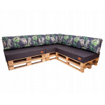 Paletové sedenie Golden Garden GG08 - Podsedáky a Vankúše 3ks × 120/80/15 + 3ks x 120cm/40cm/15cm + 1ks 60/40/15 - grafitová / palmy